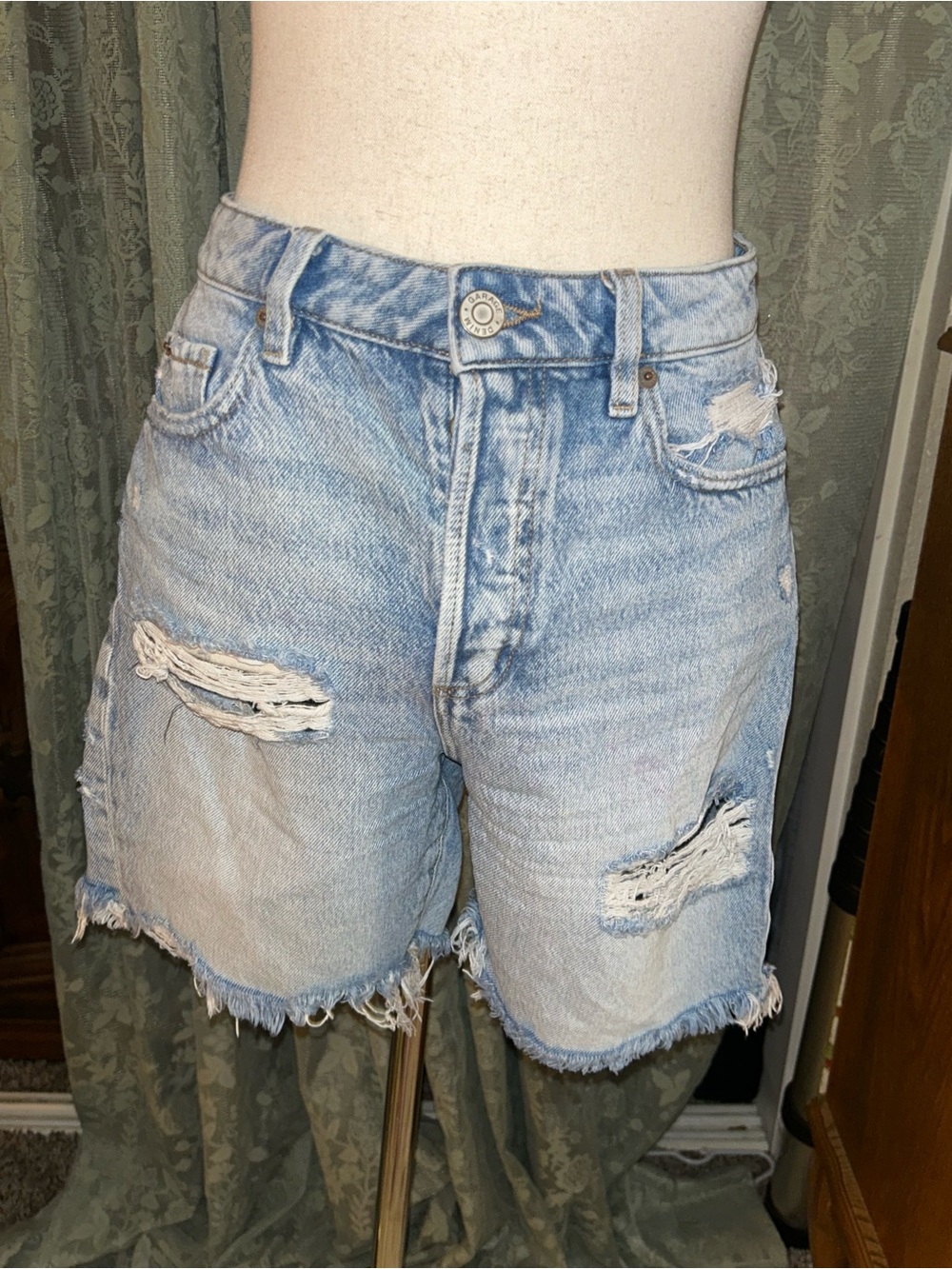 Garage Denim Distressed High Waisted Denim Shorts